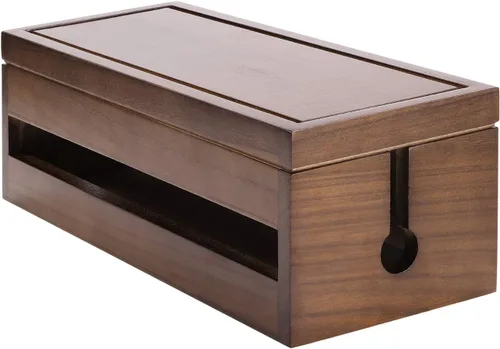 Vista 7 de Changsuo Caja organizadora de cables de madera, caja organizadora de cables para cable de extensión, protector de sobretensiones, organizador