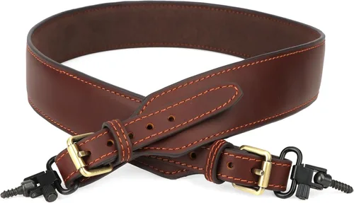Vista 10 de TOURBON Correa de cuero para escopeta de rifle largo ajustable con o sin giros 1.77" Wide, Non-slip Suede Interior, Metal Buckles with Slots, with