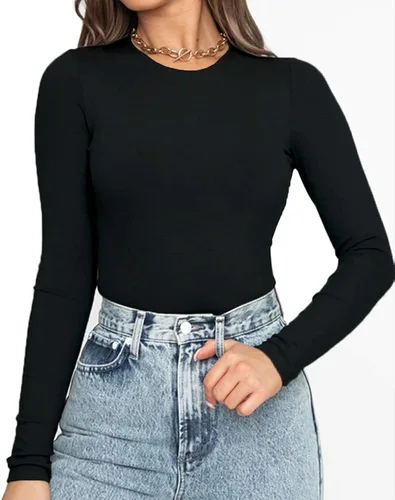 Vista 2 de Allchic Body de manga larga para mujer cuello redondo overol sexy