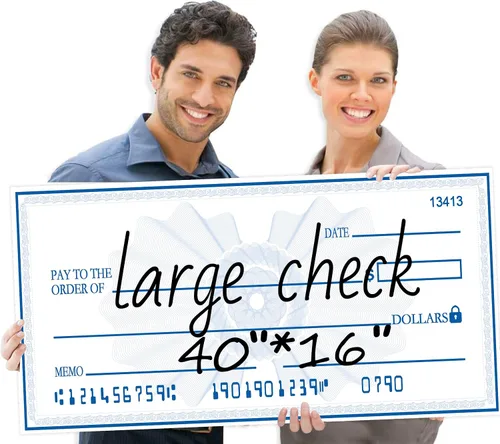 Vista 9 de Big Check - Cheque gigante reutilizable en blanco de 30 x 16 pulgadas para premios y donaciones