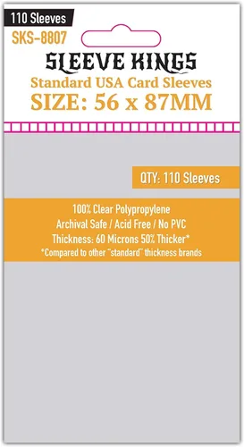 Vista 27 de Sleeve Kings Fundas para tarjetas estándar, 110 unidades, transparentes de 60 micrones de grosor, tamaño mini (1.575 x 3.504 in), compatibles
