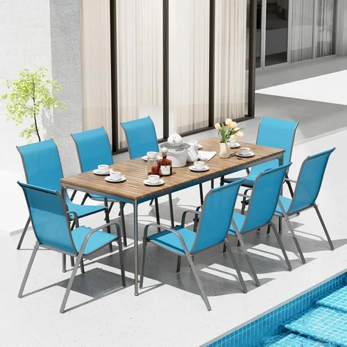 Vista 9 de TLSUNNY Silla de patio, sillas apilables de textileno para exteriores Azul Turquesa