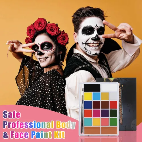 Vista 5 de SOVONCARE Kit profesional de pintura facial a base de aceite, juego de maquillaje de Halloween de 20 colores, kit de pintura facial profesional