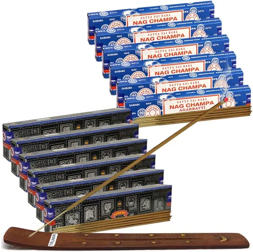 Vista 26 de Varillas de incienso de Sangre de Dragón y Palo Santo con soporte, paquete de variedad de la marca House of Nag Champa y Trumiri