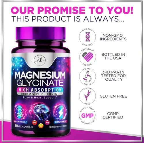 Vista 4 de Suplemento de glicinato de magnesio, 100% quelado y purificado, para apoyar el sueño, la salud del corazón, los músculos y la fuerza ósea, fórmula