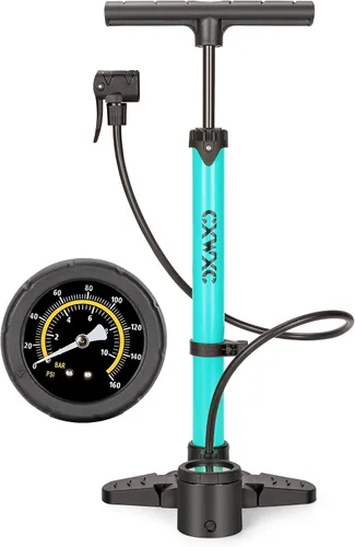 Vista 9 de Bomba de bicicleta con manómetro - Bomba de neumático de bicicleta de 160 PSI se adapta a válvulas Presta y Schrader - Bomba de aire portátil