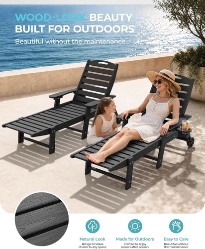 Vista 3 de Silla de salón al aire libre, silla de salón de patio de HDPE con Negro