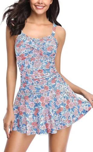Vista 21 de SHEKINI Traje de baño de una pieza con falda fruncida cruzada para mujer Vestido de baño Traje de baño Albaricoque - Bw