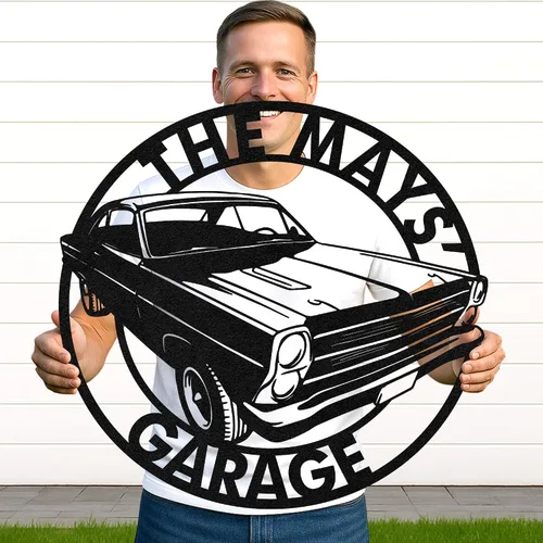 Vista 10 de Letrero de metal personalizado para garaje, arte de pared personalizado para hombres, decoración de taller mecánico con nombre, decoración