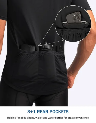 Vista 3 de Bikewa Maillot de ciclismo para hombre que absorbe la humedad, manga corta, UPF media cremallera, ciclismo, ciclismo de carretera, camisas