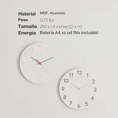 Vista 8 de mooas - Reloj de pared moderno con números 3D de 12 pulgadas, funciona con pilas, analógico (crema)