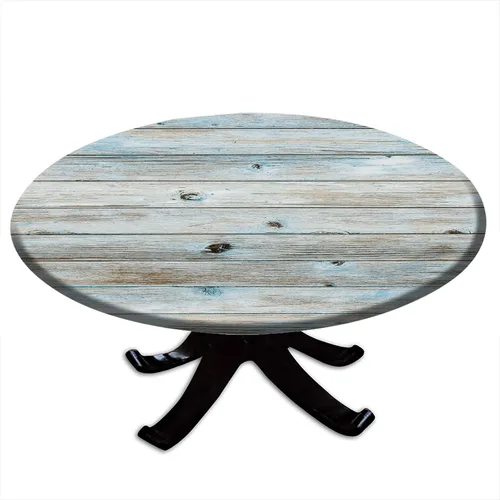 Vista 43 de Mantel redondo ajustable con borde elástico floral azul, mantel con borde elástico de estilo floral pastoral, almohadilla de mesa de poliéster