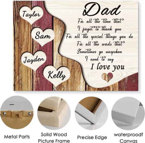Vista 4 de Eternalart Regalos únicos para papá, abuelo, esposo de hija, hijo, esposa, impresiones en lienzo personalizadas con nombres de niños para padre