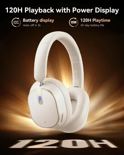 Vista 4 de Auriculares híbridos con cancelación activa de ruido, auriculares inalámbricos de 120 horas de reproducción, Bluetooth 6.0 con pantalla de Perla