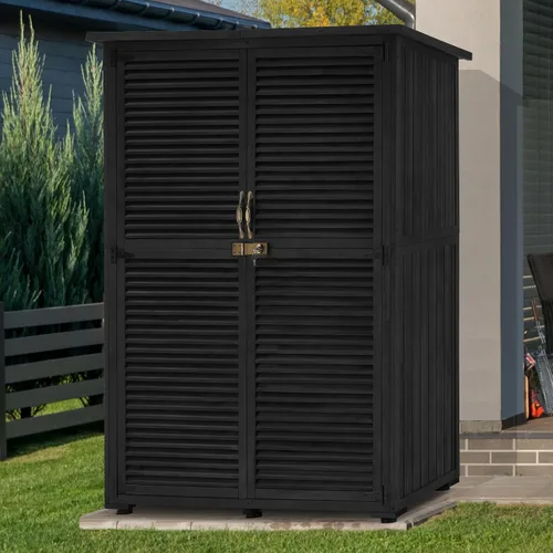 Vista 2 de MCombo Gabinete de Almacenamiento Exterior, Cobertizo de Almacenamiento de Madera con Pestillo, Cobertizo de Herramientas de Jardín Exterior con 2
