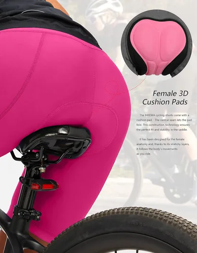 Vista 4 de Bikewa Pantalones cortos de bicicleta para mujer, acolchados 4D, pantalones cortos de ciclismo de carretera, para mujer, con bolsillos con cremallera