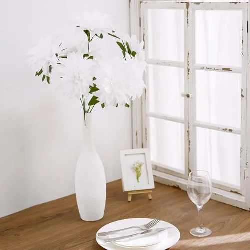 Vista 6 de Efavormart - Paquete de 2 arbustos de flores de dalia blanca de 20 pulgadas, ramos de boda artificiales Blanco