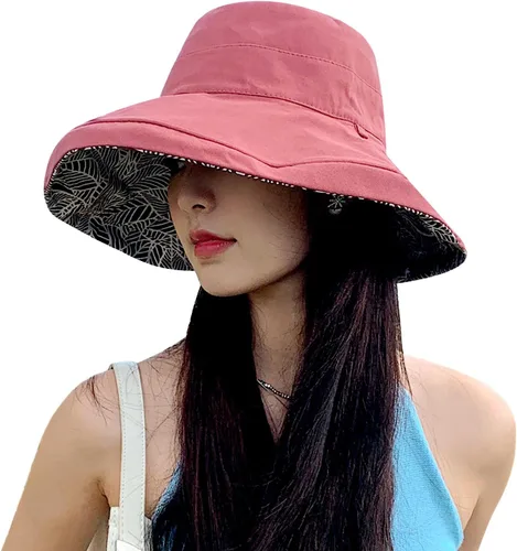 Vista 8 de HUAMULAN Sombrero de sol de verano para mujer, ala ancha, borde con alambre, floral, playa, cubo, sombreros reversibles, plegables, protección UV