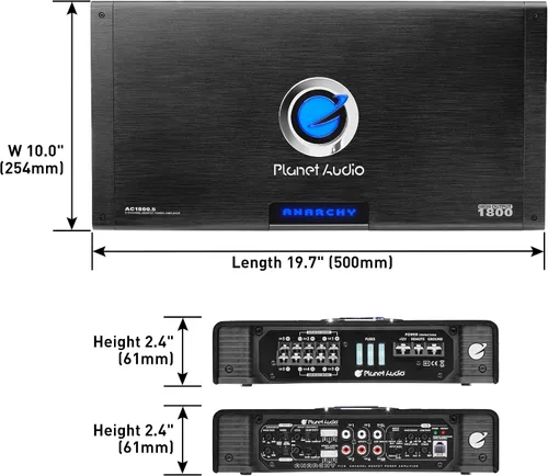 Vista 4 de Planet Audio ANARCHY amplificador estable de 5 ohmios, rango completo de 1800 W, clase A/B, de 2 canales