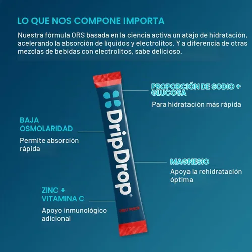 Vista 4 de DripDrop ORS Hydration - Paquetes de electrolitos en polvo - Ponche de frutas - 32