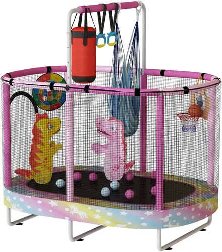 Vista 12 de Lamerge Kids Trampoline, Toddler Bouncing Trampoline with Safety Enclosure Net, ASTM-Approved, 500lbs Capacity, Ages 1-8, Adjustable Handrail