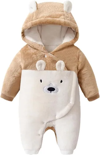 Vista 10 de Newborn Baby Bear Suit Winter Snowsuit Fleece Romper Hooded Jumpsuit 0-18M Azul(Thick-Blue)