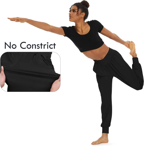Vista 5 de Anbenser Pantalones deportivos de cintura alta para mujer, pantalones deportivos cruzados para yoga, con bolsillos