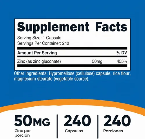 Vista 2 de Nutricost Gluconato de zinc 240 cápsulas vegetales (50 mg) (2 botellas) - Sin gluten y sin OMG