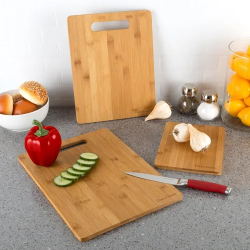 Vista 3 de Classic Cuisine Juego de 3 tablas de cortar de bambú, natural
