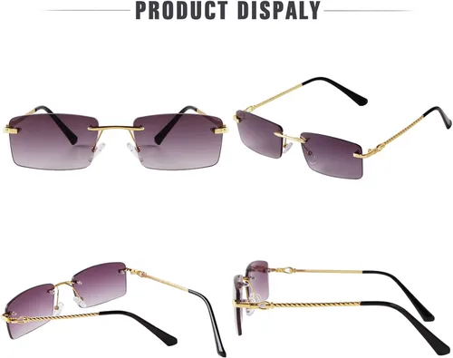 Vista 5 de JUDOO Lentes de sol rectangulares sin montura para hombres y mujeres, a la moda, hip hop, sin marco, lentes de diseñador Y2K cuadrados transparentes