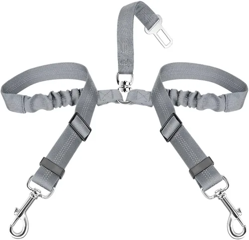 Vista 20 de SlowTon Cinturón de seguridad para perro, cinturón de seguridad doble para perro, correa de seguridad ajustable para vehículo con amortiguador