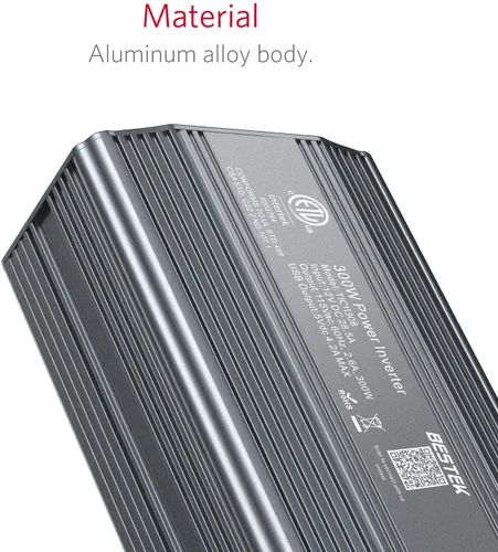 Vista 5 de Inversor de corriente Bestek 300 W CC 12 V a 110 V CA con adaptador de auto con puerto USB doble 4.2 A Gris