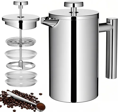 Vista 17 de Prensa Francesa Pequeña 350ml Negra, Prensa Francesa de Acero Inoxidable con Pared Doble Aislada para Viaje y Camping, Cafetera de Café Colado
