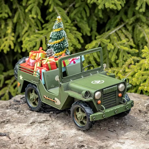 Vista 3 de Zaer Ltd. Autos de Navidad de tamaño grande de 14 pulgadas de largo, estilo vintage, con accesorios adjuntos (auto verde clásico)