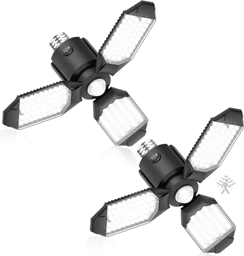 Vista 10 de toberich Luz de garaje con sensor de movimiento, luz de taller con sensor de movimiento de 8000 lm con 3 modos de interruptor, bombilla activada por