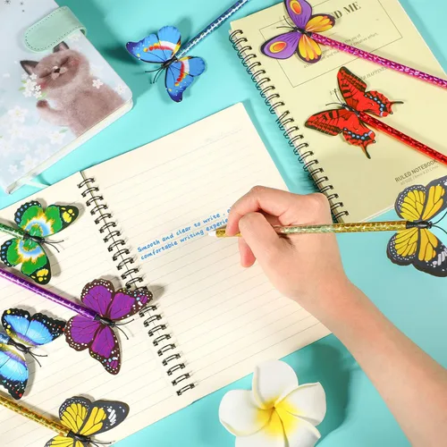 Vista 7 de Zhanmai 24 bolígrafos de girasol y mariposas a granel para mujeres de 0.020 in, tinta azul, decoración única de escritorio de oficina y hogar