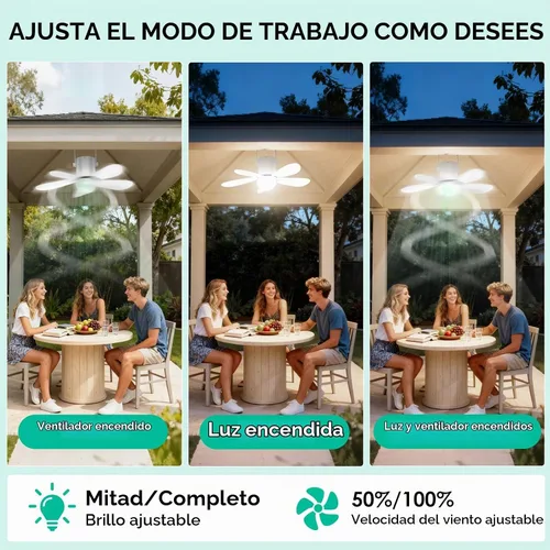Vista 3 de 21" Solar Ceiling Fan Light, Foldable Solar Panel Gazebo Fan 21" Fan M