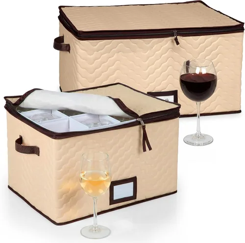 Vista 9 de Caja de almacenamiento para copas de vino con divisores, capacidad para 12 vasos de hasta 3.75 pulgadas de ancho, funda de almacenamiento para copas