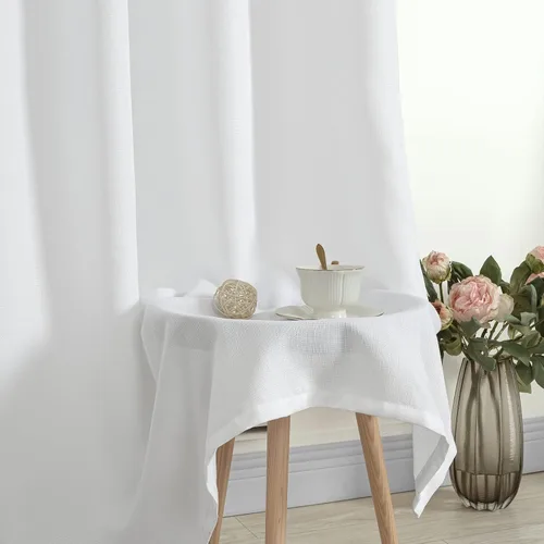 Vista 8 de LAMIT Cortinas de Lino Blancas Semitransparentes para Dormitorio, Paneles Filtrantes de Luz, Cortinas de Lino con Ojales de Protección de Privacidad