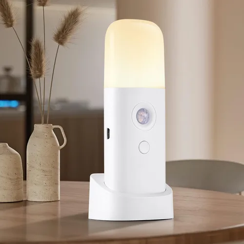 Vista 8 de CREWEEL Luces nocturnas con sensor de movimiento para interiores, luz nocturna recargable, funciona con pilas, luz nocturna portátil con brillo