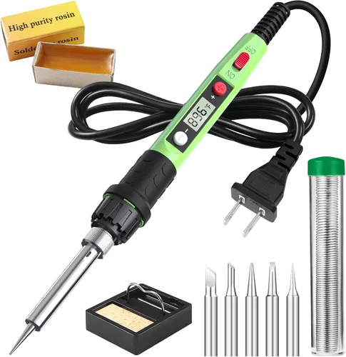 Vista 7 de Kit de soldador, 80W 110V LCD Lápiz de soldadura digital con calentador de cerámica, herramientas de soldadura portátiles con 5 puntas, soporte