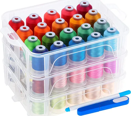 Vista 7 de New brothread 40 colores compatibles con Brother, hilo de 500 m para máquina de bordar con caja de almacenamiento de plástico transparente