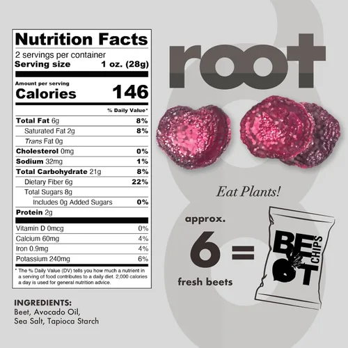 Vista 2 de Root Foods Chips de remolacha, aperitivo vegetal natural, patatas fritas de verduras sin OMG, buenas para adultos, niños, vegano, sin gluten, halal