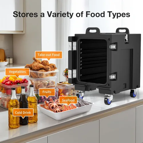 Vista 8 de NEEDONE Calentador de alimentos, contenedor de comida aislada LLDPE de 81 Qt para alimentos calientes/fríos, con hebillas dobles, ruedas