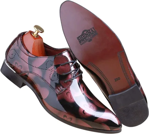 Vista 5 de Zapatos de moda para hombre Vestido puntiagudo Floral Charol Cordones Oxford Negro Marrón Rojo Gris
