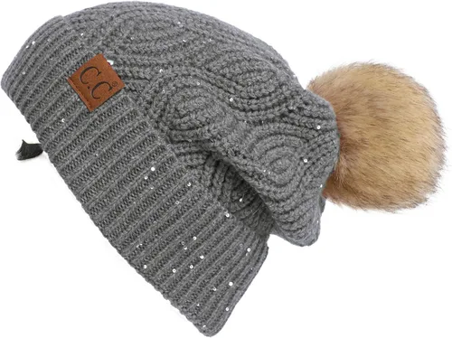 Vista 87 de Gorro unisex liso con pompón y ribete (HAT-43) de C.C Hatsandscarf Exclusives Marfil