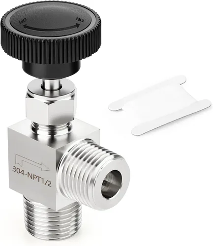 Vista 57 de TAISHER Válvula de aguja de acero inoxidable 316 con mango de rueda 1/2 "NPT macho x 1/2" NPT hembra
