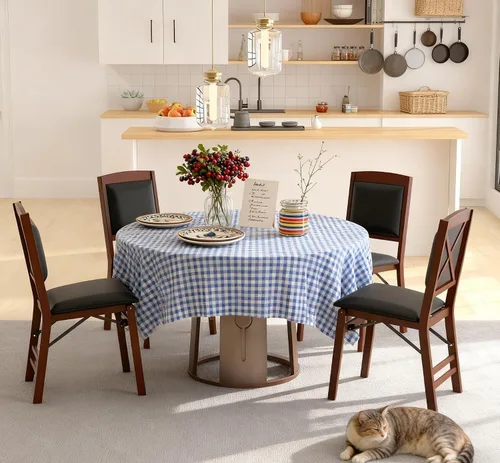 Vista 3 de ERGOMASTER Juego de 2 sillas plegables de comedor, sillas plegables con asiento acolchado, madera de goma maciza, respaldo de listones