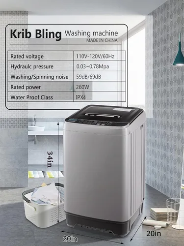 Vista 2 de Lavadora completamente automática con pantalla LED, bomba de drenaje portátil de 17.7 libras, 10 programas y 8 niveles de agua seleccionados, ideal