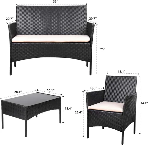 Vista 7 de Homall Juego de 4 muebles de patio al aire libre, sillas de mimbre, para uso en interiores y exteriores, patio, porche, jardín, piscina, balcón